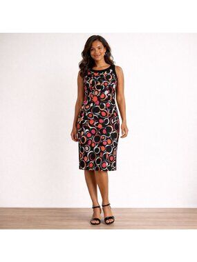 Sandra Darren Dress Womens 10 Pleated A Line Geometric Print Brown Pink Fitted